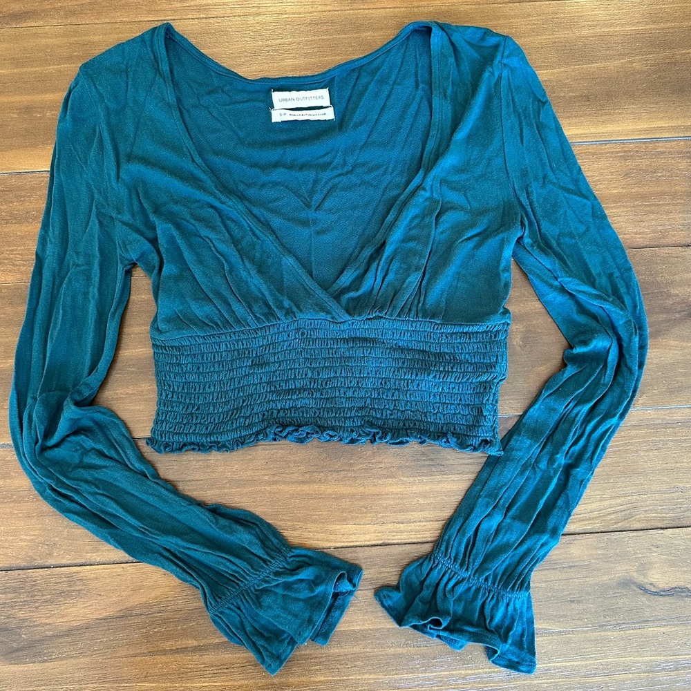 Urban Outfitters Teal Smocked Crop Blouse